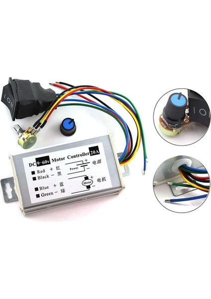 Dc 60V 20A Dc Motor Sürücü Pwm Hız Kontrol Ileri Geri Yön Anahtar