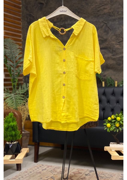 Sırt Tahta Halkalı Yakalı Salaş Keten Bluz