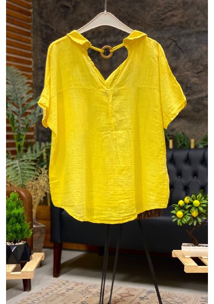 Sırt Tahta Halkalı Yakalı Salaş Keten Bluz fiyatları