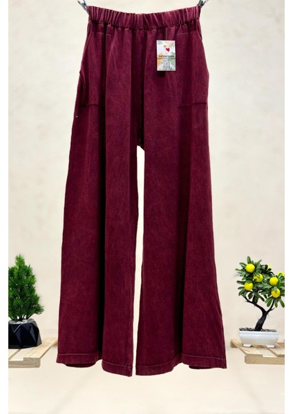 Yandan Cepli Bol Paça Yıkamalı Triko Pantolon