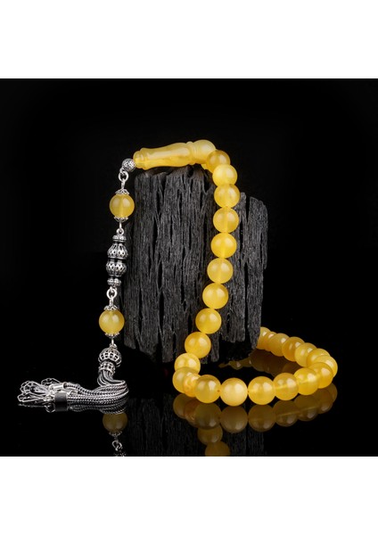 925 Ayar Gümüş Mineli Püsküllü 9,5 mm Damla Kehribar Tesbih fiyatları