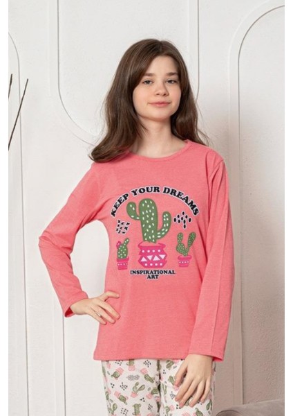 Faryakids Pamuklu Uzun Kollu Desenli Kız Çocuk Pijama Takımı