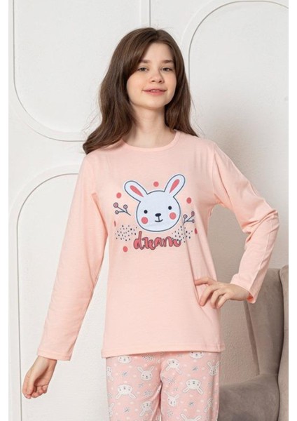 Faryakids Pamuklu Uzun Kollu Desenli Kız Çocuk Pijama Takımı