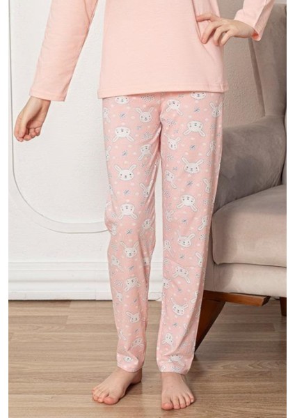 Faryakids Pamuklu Uzun Kollu Desenli Kız Çocuk Pijama Takımı