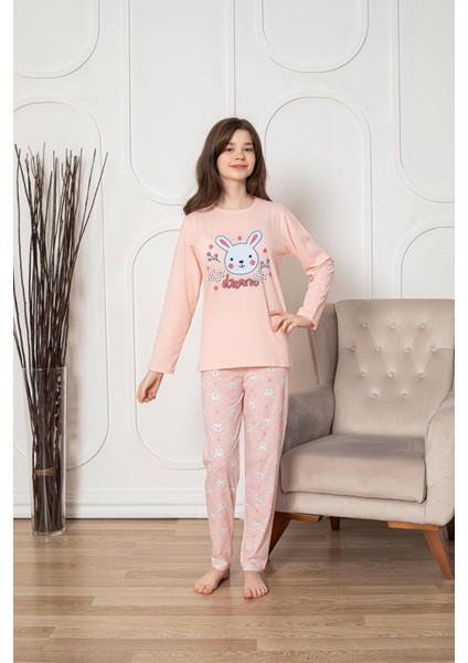 Faryakids Pamuklu Uzun Kollu Desenli Kız Çocuk Pijama Takımı