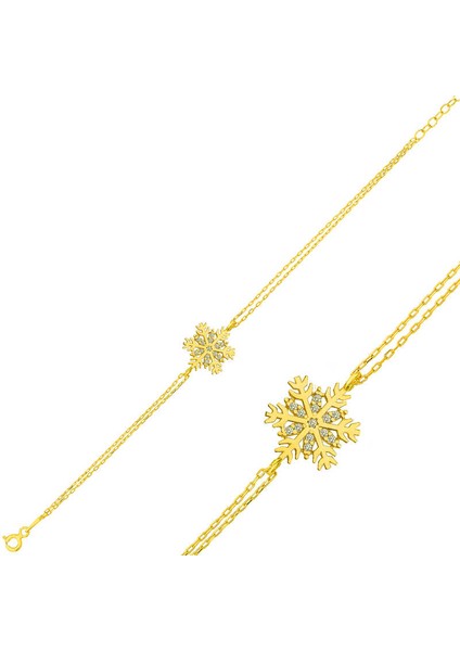 925 Ayar Gümüş Gold Kar Tanesi Bileklik