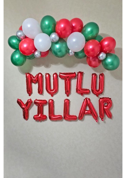 Yılbaşı Balon Zinciri Paketi Kırmızı Mutlu Yıllar Balonlu Yılbaşı Süslemesi Seti