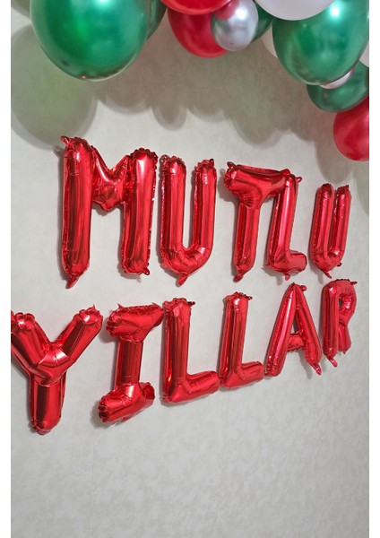 Yılbaşı Balon Zinciri Paketi Kırmızı Mutlu Yıllar Balonlu Yılbaşı Süslemesi Seti modelleri