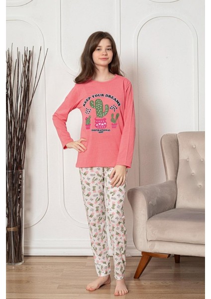 Faryakids Pamuklu Uzun Kollu Desenli Kız Çocuk Pijama Takımı
