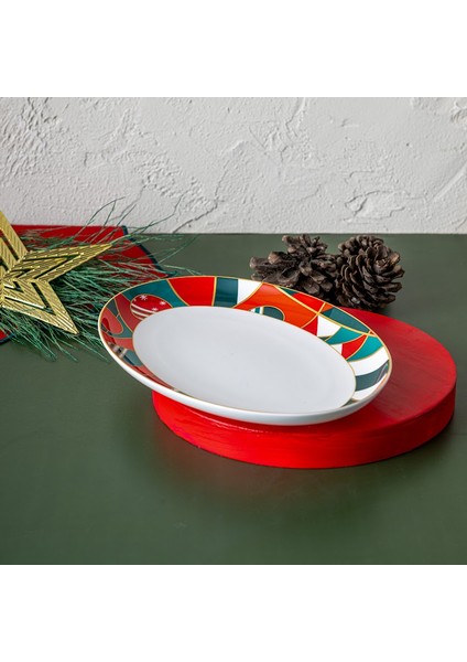Istanbul Porselen Starlight Fine Bone New Year Yılbaşı Kayık Tabak Multicolor 26 cm