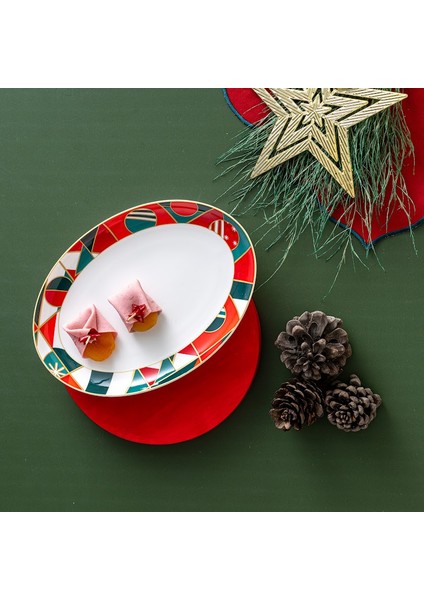 Istanbul Porselen Starlight Fine Bone New Year Yılbaşı Kayık Tabak Multicolor 26 cm