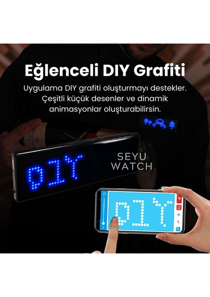 Ledli Yaka Kartı Dijital Ekran Yazı ve Animasyon Eklenebilen Telefon Kontrollü 9*3cm modelleri