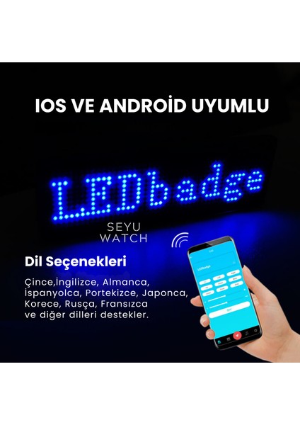 Ledli Yaka Kartı Dijital Ekran Yazı ve Animasyon Eklenebilen Telefon Kontrollü 9*3cm fırsatları