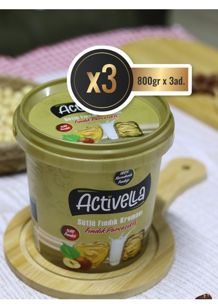 Sütlü Fındık Kreması Parçacıklı 800 gr %30 Fındıklı x 3