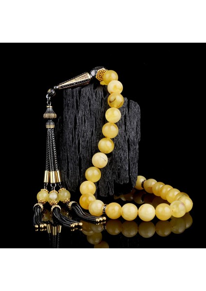 Çift Renk 925 Ayar Gümüş Püsküllü 10MM Küre Kesim Damla Keribar Tesbih