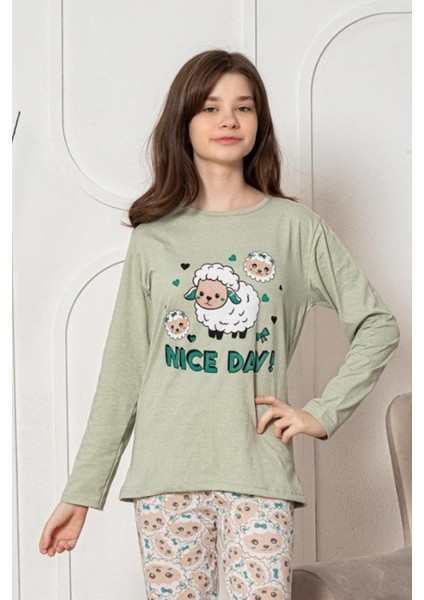 Faryakids Pamuklu Uzun Kollu Desenli Kız Çocuk Pijama Takımı