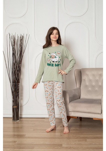 Faryakids Pamuklu Uzun Kollu Desenli Kız Çocuk Pijama Takımı