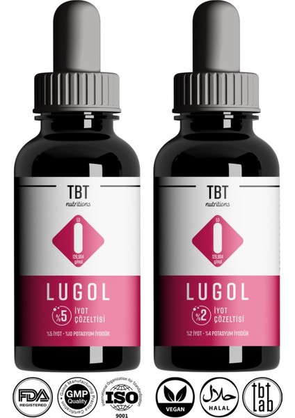 Lugol %5 - Lugol %2 Iyot Damlası | 30 ml | Lugol Iyot Solüsyonu Seti - Doğal, Glutensiz ve Vegan