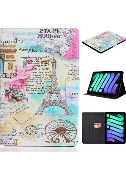 iPad Mini 2024 / Mini 6 Için Renkli Çizim Deri Kılıf (Yurt Dışından)