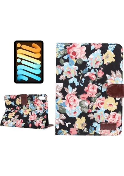 iPad Mini 6 / Mini 2024 Için Çiçek Kumaş Desenli Deri Kılıf (Yurt Dışından)