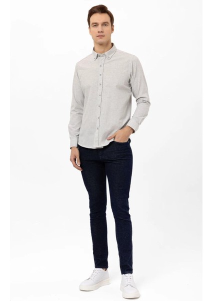 Bol Kesim Cepli Açık Gri Düz Flanel Kışlık Erkek Gömlek