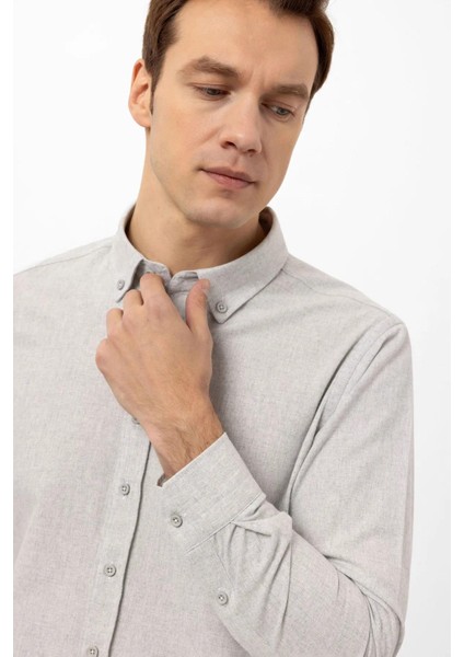 Bol Kesim Cepli Açık Gri Düz Flanel Kışlık Erkek Gömlek indirimleri