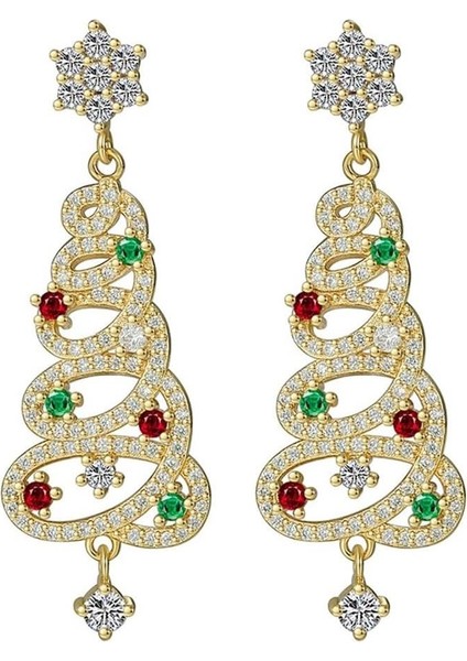 Yılbaşı Pırlanta Montörlü Parlak Taşlı Altın Kaplama Ağaç Küpe fiyatları