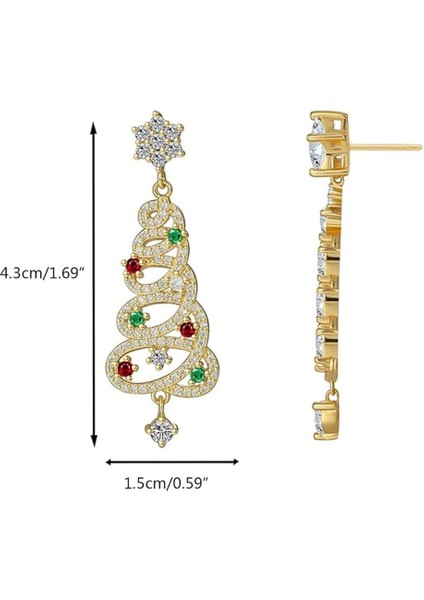 Yılbaşı Pırlanta Montörlü Parlak Taşlı Altın Kaplama Ağaç Küpe fırsatları