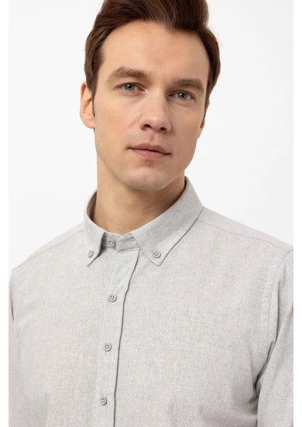 Bol Kesim Cepli Açık Gri Düz Flanel Kışlık Erkek Gömlek fırsatları