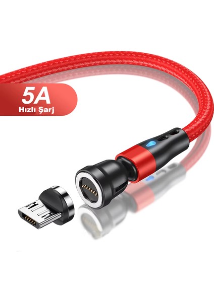 Universal 5A 540 Derece Döner Başlıklı Hızlı Manyetik LED Işıklı Şarj Kablosu Type C AL4771