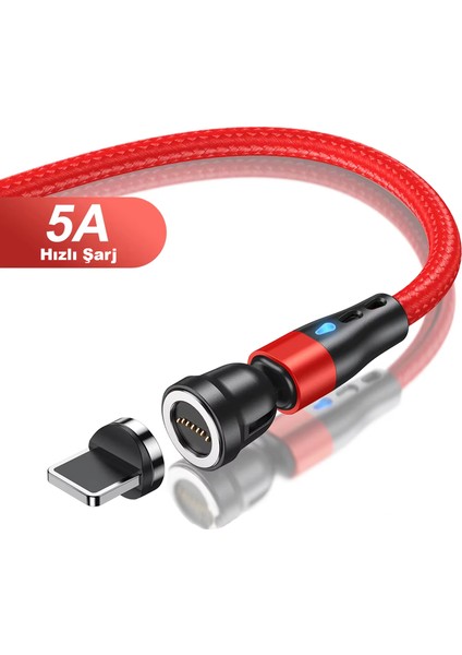 Universal 5A 540 Derece Döner Başlıklı Hızlı Manyetik LED Işıklı Şarj Kablosu Ios Lightning AL4772