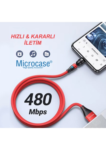 Universal 5A 540 Derece Döner Başlıklı Hızlı Manyetik LED Işıklı Şarj Kablosu Ios Lightning AL4772