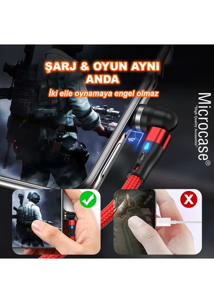Universal 5A 540 Derece Döner Başlıklı Hızlı Manyetik LED Işıklı Şarj Kablosu Ios Lightning AL4772