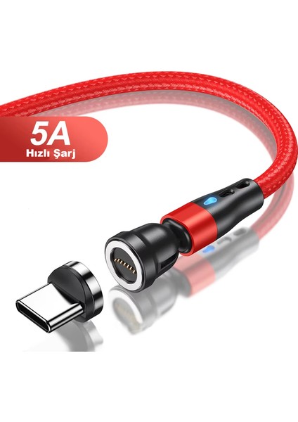 Universal 5A 540 Derece Döner Başlıklı Hızlı Manyetik LED Işıklı Şarj Kablosu Micro AL4770