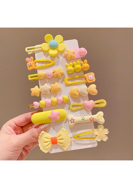 Kız Çocukları Için Saç Tokası ve Saç Aksesuarları, Dekoratif Çocuk Tokaları, Sarı 14 Parçalı Set (Yurt Dışından)
