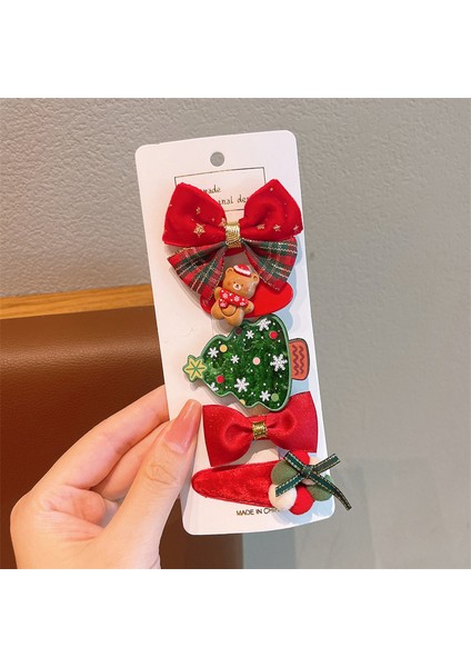 Noel Saç Tokası Çocuk Yay Saç Tokası Kız Toka Askısı Küçük Noel Ağacı Beş Parçalı Set (Yurt Dışından)