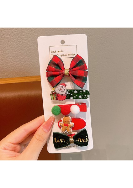 Noel Saç Tokası Çocuk Yay Saç Tokası Kız Tokası Noel Baba Beş Parçalı Set (Yurt Dışından)