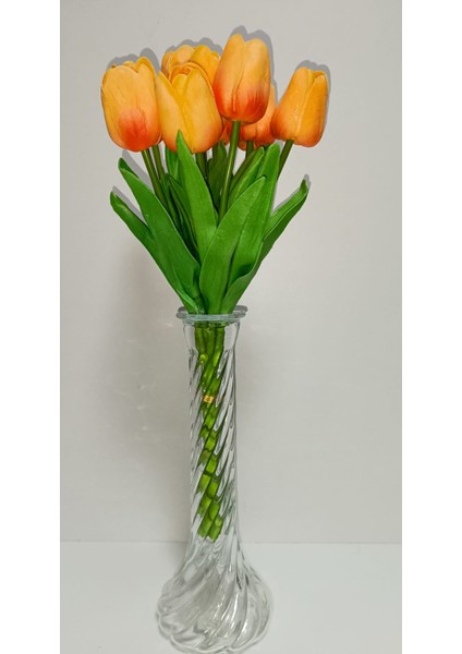 Osohome Yapay Lüks 5 Adet Islak Lale Buketi Gerçek Doku Turuncu Renk 32 cm