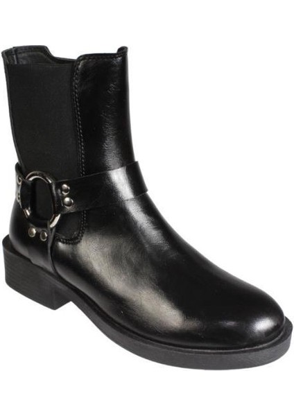 Kadın Siyah 4cm Topuklu Kenarı Lastikli Tokalı Soğuğa Dayanıklı Bot Bilek Uzunluğu 20CM