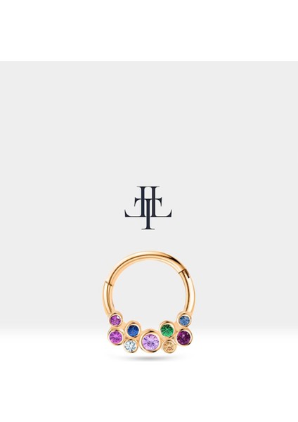 Dağınık Renkli Safirli Halka Piercing, 10-12 mm , 1.2 Mm, 14K Sarı-Beyaz-Kırmızı Altın | LC00001MS