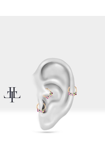 Dağınık Renkli Safirli Halka Piercing, 10-12 mm , 1.2 Mm, 14K Sarı-Beyaz-Kırmızı Altın | LC00001MS fiyatları