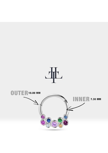 Dağınık Renkli Safirli Halka Piercing, 10-12 mm , 1.2 Mm, 14K Sarı-Beyaz-Kırmızı Altın | LC00001MS modelleri