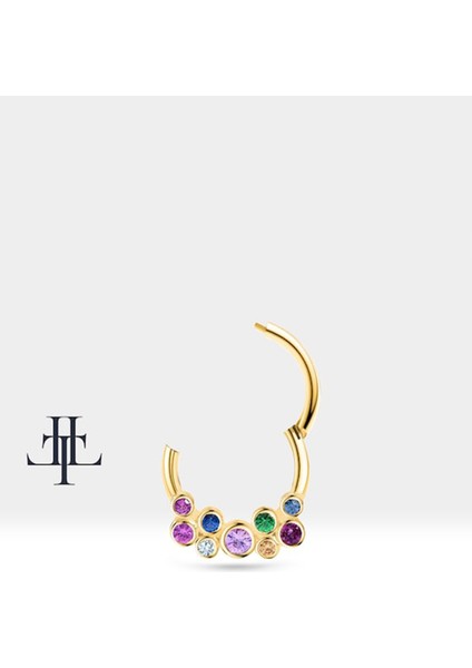 Dağınık Renkli Safirli Halka Piercing, 10-12 mm , 1.2 Mm, 14K Sarı-Beyaz-Kırmızı Altın | LC00001MS fırsatları