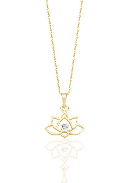 Lotus Çiçeği 14 Ayar Altın Kolye Doğum Günü Hediyesi K027