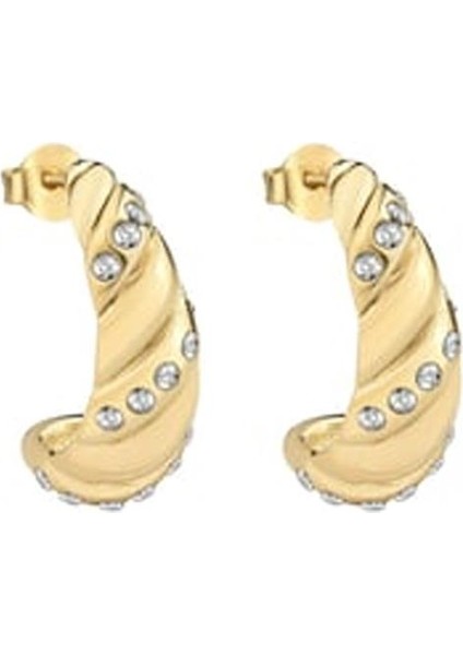 Altın Rengi Paslanmaz Çelik Zirkon Taşlı Kibar Halka Küpe fiyatları