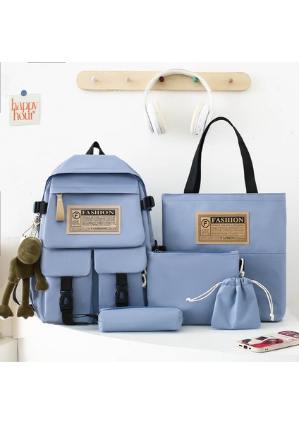 Üniversite Öğrencisi Okul Çantası Büyük Kapasiteli Beş Parçalı Ortaokul Lise Öğrencisi Sırt Çantası Seyahat Çantası (Yurt Dışından) indirimleri