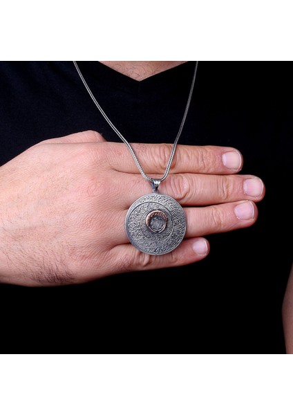 925 Ayar Gümüş Koruma Dua'ları Yazılı Madalyon Kolye