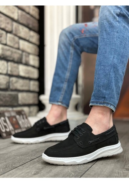 SBO0337 Içi Dışı Nubuk Deri Classic Siyah Günlük Erkek Ayakkabı