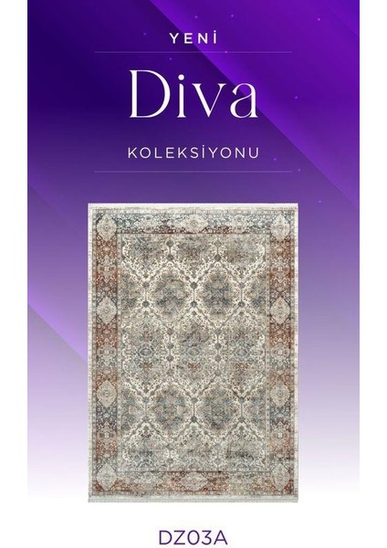 Diva DZ03A Krem Multi Viskon Akrilik Yumuşak Dokulu Otantik Etnik Halı fiyatları
