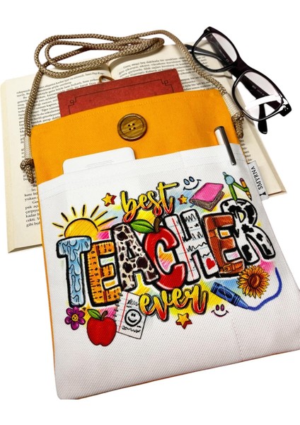 Askılı Kitap / Tablet / Ebook Çantası – Kılıfı ( Best Teacher Ever - Öğretmen - Sarı ) fiyatları